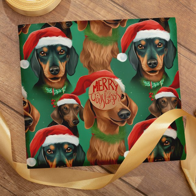 Papier Cadeau Holly Jolly Dachshunds motif sans soudure (Créateur téléchargé)