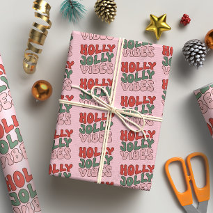 Papier Cadeau Holly Jolly Vibes Super Noël rétro