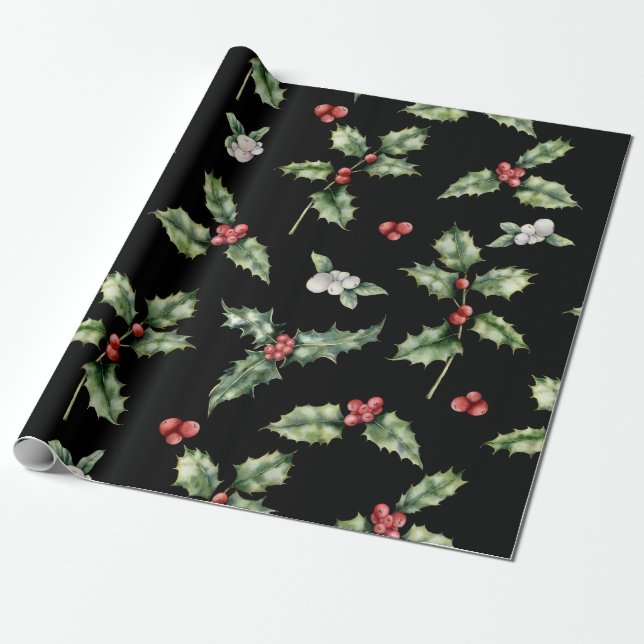 Papier Cadeau Holly Mistletoe Motif (Déroulé)