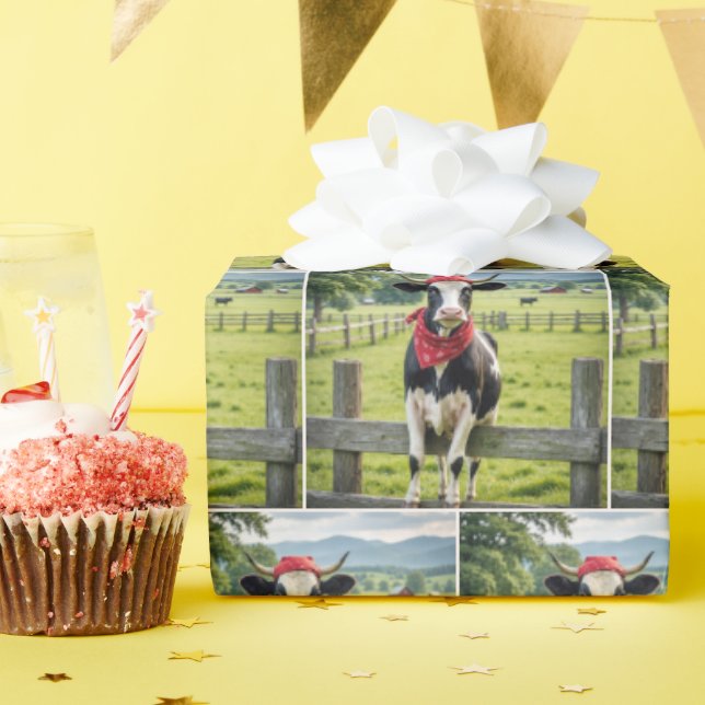 Papier Cadeau Holstein sur une clôture de ferme (Fête d'anniversaire)