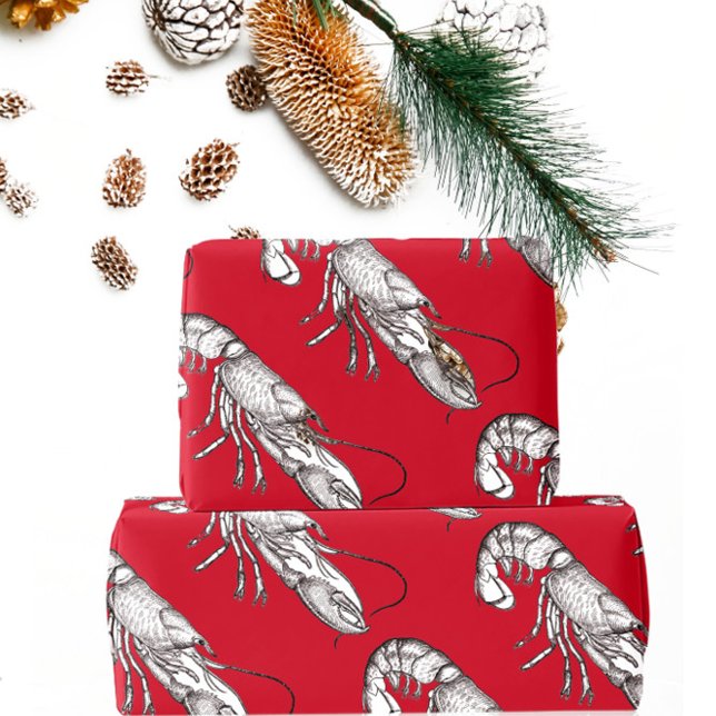Papier Cadeau homard graphique vintage en rouge (Créateur téléchargé)