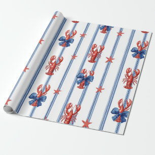 Papier Cadeau Homard Rouge Blanc Bleu Étoiles Patriotiques (5)
