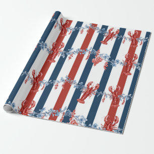 Papier Cadeau Homard Rouge Blanc Bleu Patriotique Étoiles (4)