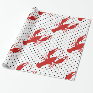 Papier Cadeau homard rouge pois blanc
