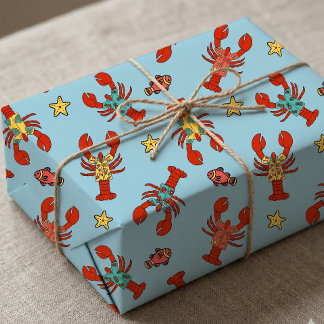 Papier Cadeau Homards en chemises hawaïennes Étoile de mer d'été