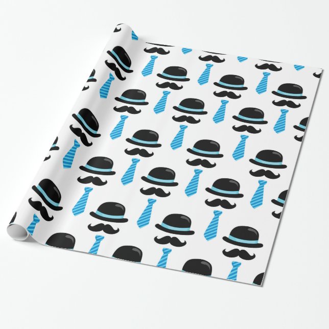 Papier Cadeau Homme de Lil de moustache bleue de bébé petit (Déroulé)