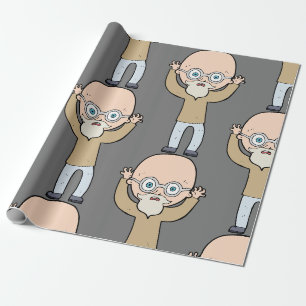 Papier Cadeau Homme drôle chauve excentrique âgé avec barbe
