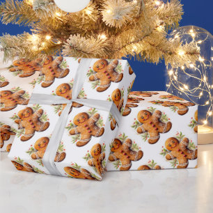 Papier Cadeau Homme en pain d'épices de Noël avec Holly