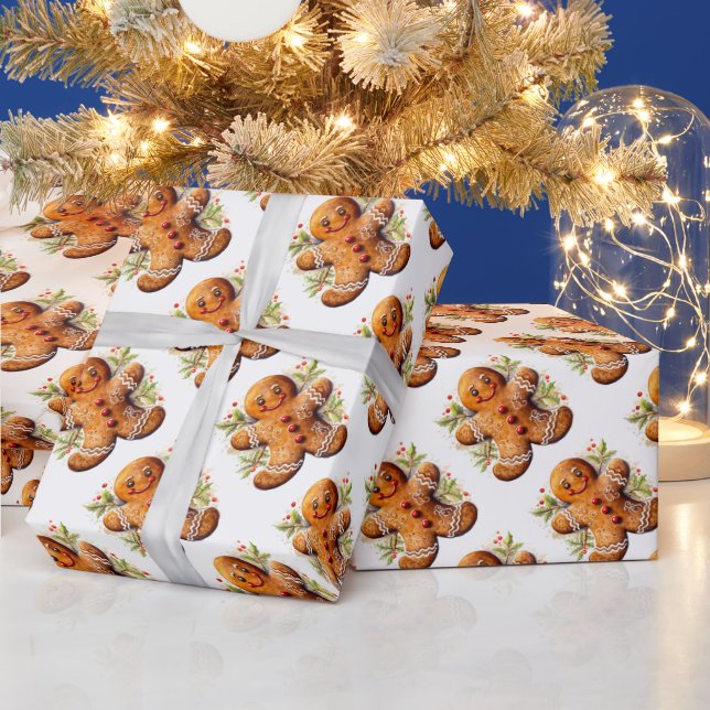 Papier Cadeau Homme en pain d'épices de Noël avec Holly (Vacances)