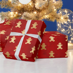 Papier Cadeau Homme en pain d'épices d'hiver rouge et or festif