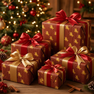Papier Cadeau Homme en pain d'épices festif sur un Noël tricoté