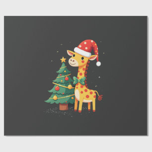 Papier Cadeau Homme en pain d'épices Girafe Chapeau de Père Noël
