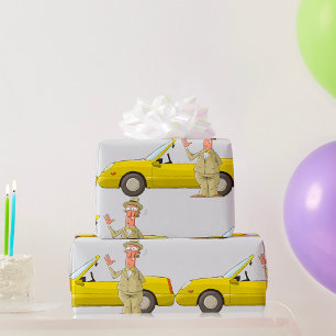 Papier Cadeau Homme Et Sa Voiture Jaune