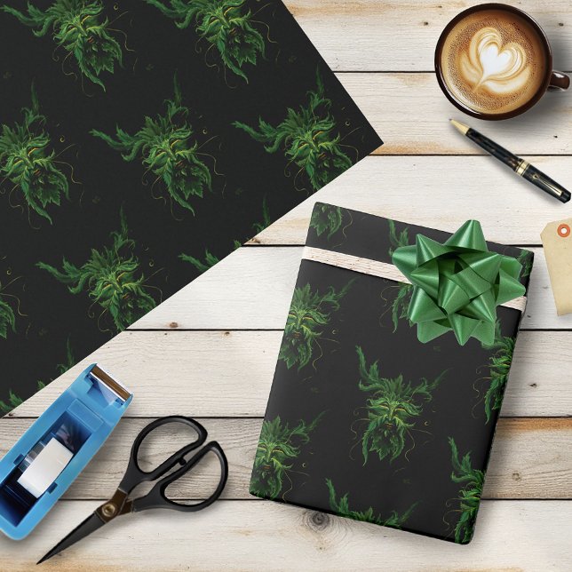 Papier Cadeau Homme Vert Fae Feuilles Noir (Créateur téléchargé)