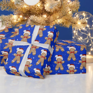 Papier Cadeau Hommes en pain d'épice de Noël dans des flocons de
