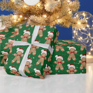 Papier Cadeau Hommes en pain d'épices de Noël dans des flocons d