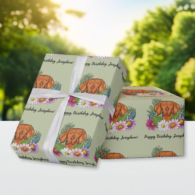 Papier Cadeau Hongrois Vizsla Chien été Floral Joyeux anniversai (Créateur téléchargé)