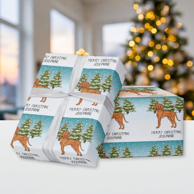 Papier Cadeau Hongrois Vizsla Chien Motoneige Forêt D'Hiver Et T (Créateur téléchargé)