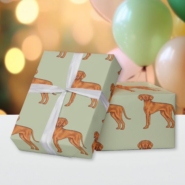 Papier Cadeau Hongrois Vizsla Cute Pointer Chien Motif Vert (Créateur téléchargé)
