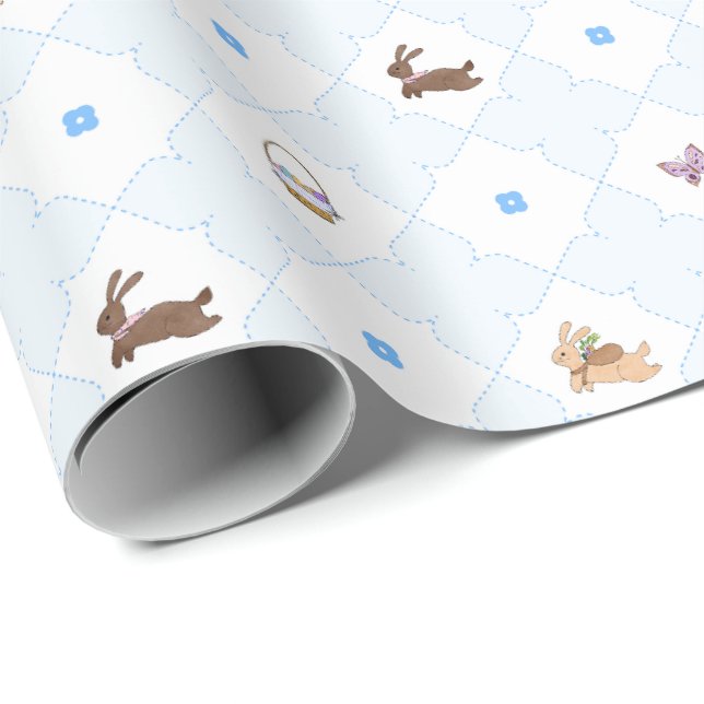 Papier Cadeau Hopping au printemps - Bleu (Coin rond)