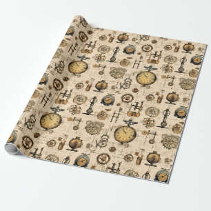 Papier Cadeau Horloge antique industrielle en laiton sépia
