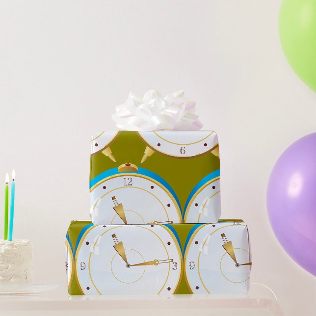 Papier Cadeau Horloge rétro d'alarme or avec réglage bleu (Créateur téléchargé)