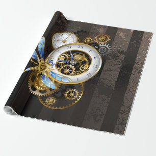 Papier Cadeau Horloge Steampunk avec libellule mécanique