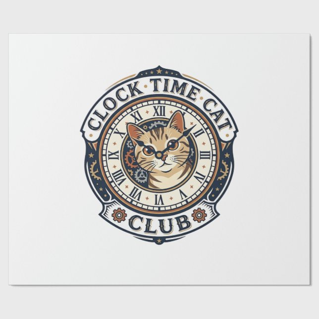 Papier Cadeau Horloge Temps Chat Chat Graphique Tee Art - Horlog (Plat)