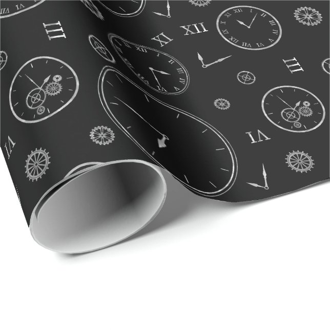 Papier Cadeau Horloges & Rouages (Coin rond)