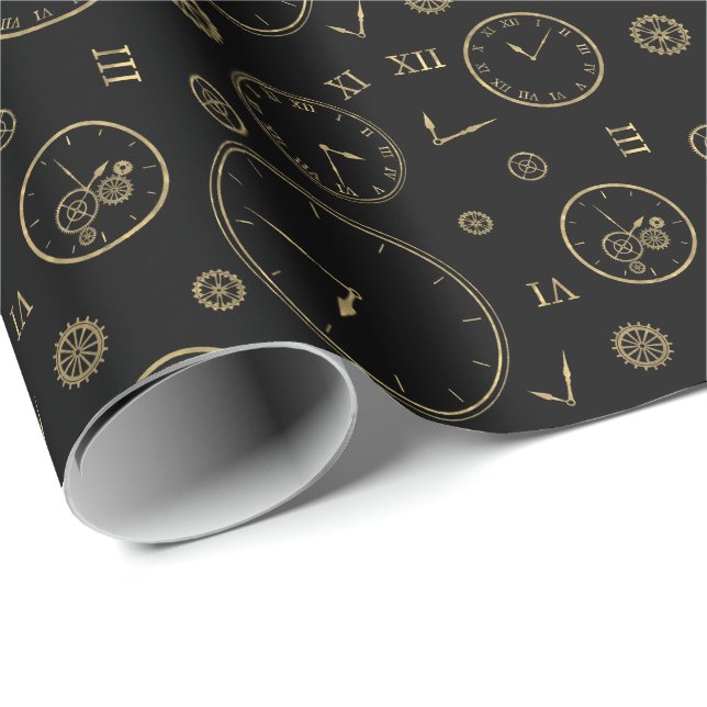 Papier Cadeau Horloges & Rouages (Coin rond)