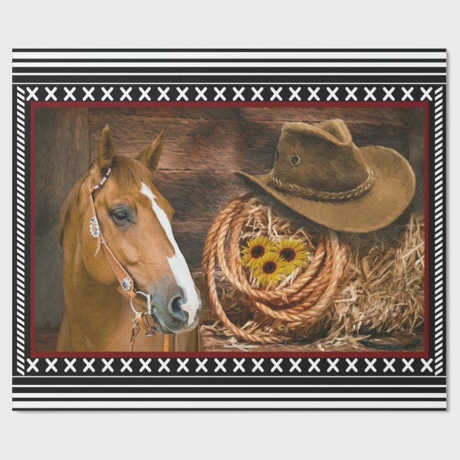 Papier Cadeau Horse cowboy Hat Lasso Western (Plat)