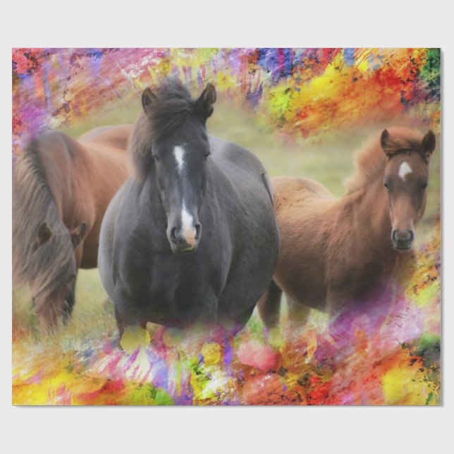 Papier Cadeau Horses Colorful (Plat)