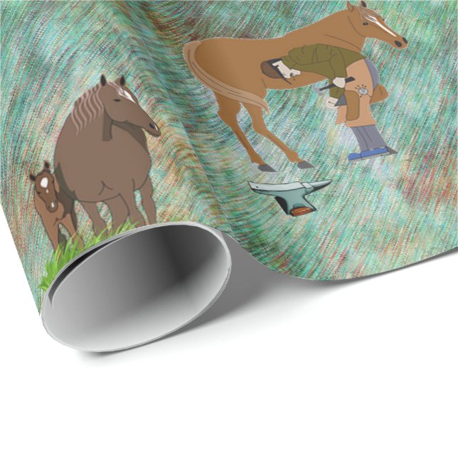Papier Cadeau Horseshoe Farrier Occidental Avec Chevaux (Coin rond)