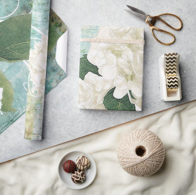 Papier Cadeau Hortensia blanc (Artisanat)