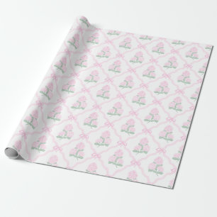 Papier Cadeau Hortensia rose Prépa avec treillis à nœud rose