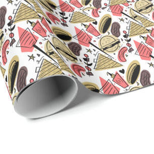 Papier Cadeau Hotdog Burger Doodle BBQ Motif d'anniversaire     