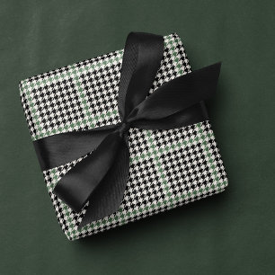 Papier Cadeau Houndstooth classique vacances noir vert élégant