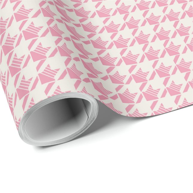 Papier Cadeau Houndstooth rose amusant (Coin rond)
