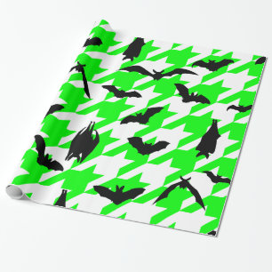 Papier Cadeau houndstooth vert halloween chauve-souris
