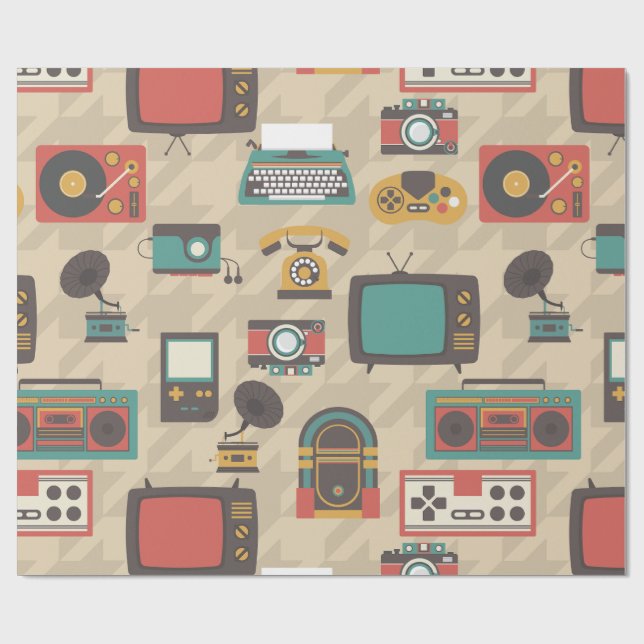 Papier Cadeau houndstooth vintage rétro nostalgie jukebox (Plat)