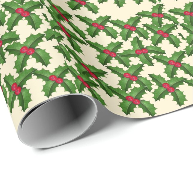 Papier Cadeau Houx de Noël (Coin rond)