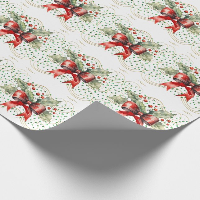 Papier Cadeau Houx sur Pierres Vertes (Coin)