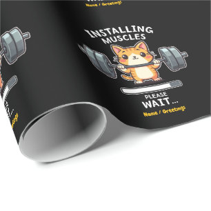 Papier Cadeau Humoristique Weighlifting Chat Exercice Gym Funny