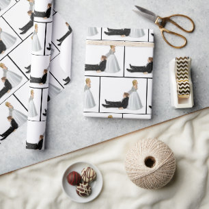 Papier Cadeau Humour mariage avec mariée et chambre