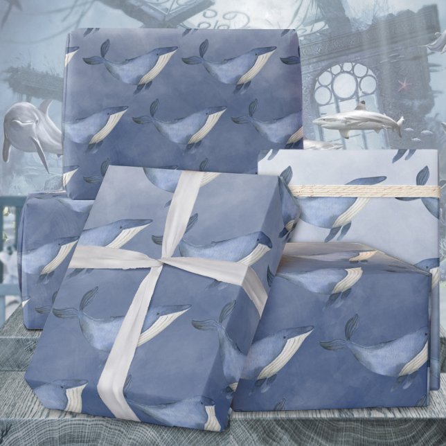Papier Cadeau Humpback Whales Under The Deep Blue Sea Wrapping P (Baby Blue Humpback Whales Under The Deep Blue Sea Kids & Adults Gift Wrapping Paper Rolls)
