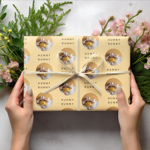 Papier Cadeau Hunny Bunny Photo Pâques Orange Personnalisé