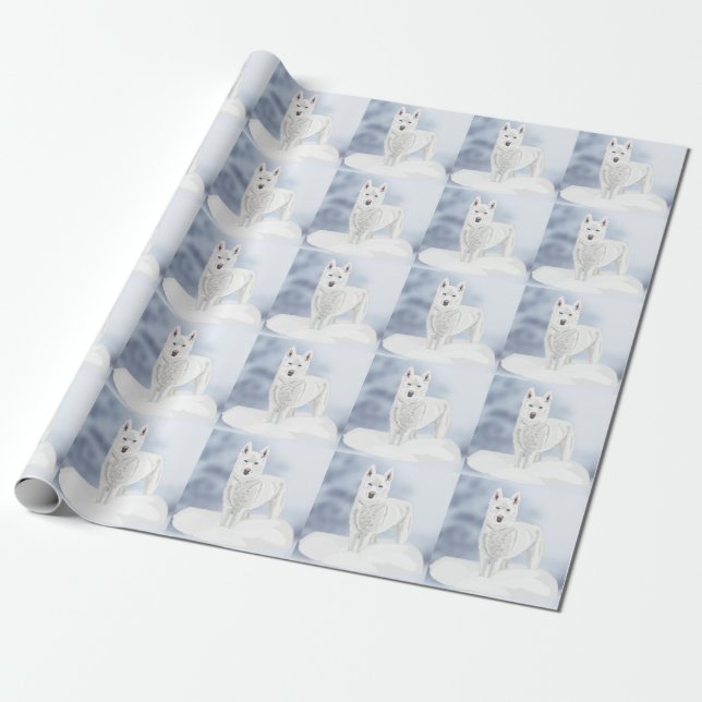 Papier Cadeau Husky White Blue Eyed (Déroulé)