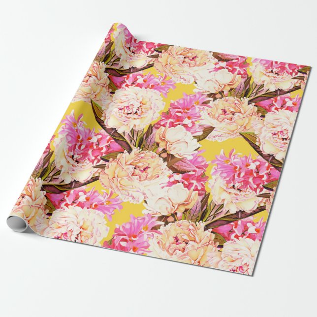 Papier Cadeau Hyacinth and peonis flowers, seamless pattern. Wat (Déroulé)