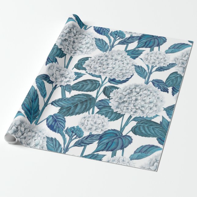 Papier Cadeau Hydrangea blanc aquarelle (Déroulé)