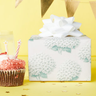 Papier Cadeau Hydrangea Blanc Élégant Sarcelle